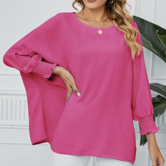 ONE A* 'ruchable' sleeve round neck tunic top blouse batwing style sleeve - Picture 1 of 10